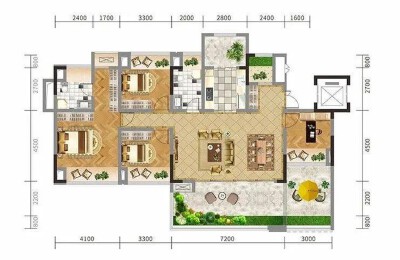 御澜湾建面约135㎡四室两厅户型图