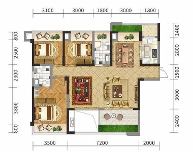 御澜湾建面约123㎡三室两厅户型图