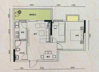 庄仪·橡树湾建面约62㎡两室一厅一卫户型