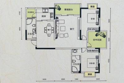 庄仪·橡树湾建面约128㎡三室两厅两卫户型