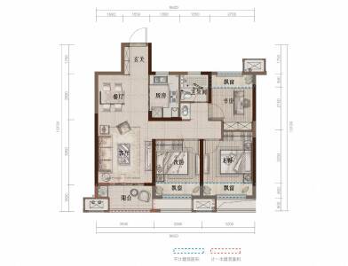 A高层户型建面约89㎡3室2厅