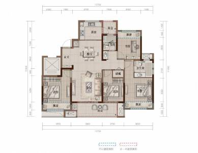 B洋房户型建面约141㎡4室2厅