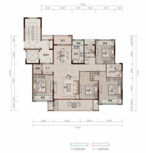 B洋房户型建面约141㎡4室2厅