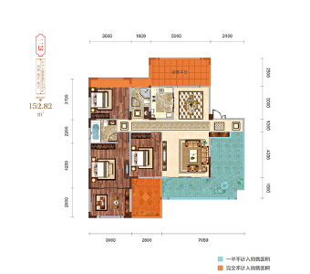 二层户型建面约152.82㎡四室两厅