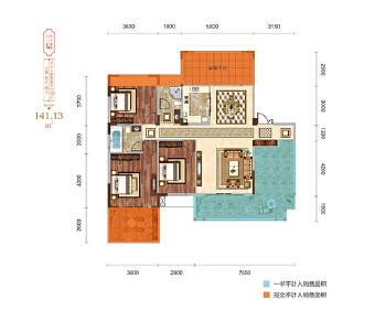  三层户型建面约141.13㎡三室两厅