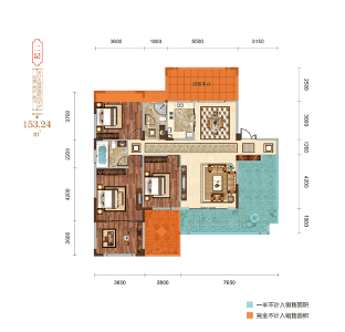 二层户型建面约153.24㎡四室二厅