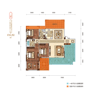 二层户型建面约152.82㎡四室二厅